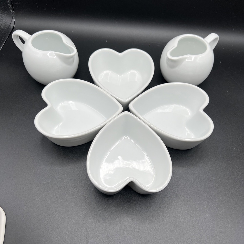 6 BIA Cordon Bleu Creamer White Heart Ramekins Set Baking Dessert‎ Tarts Dish